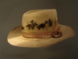 Fur felt, art, leather tooled hatband