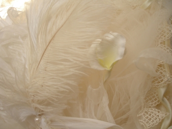 Ostrich Feathers, Fresh Water Pearls, Silk Organza