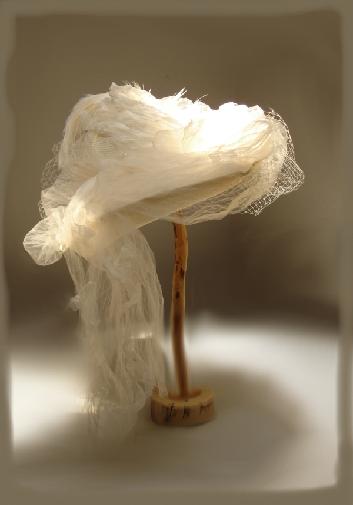 wedding hat with silk organza, silk petals and freshwater pearls